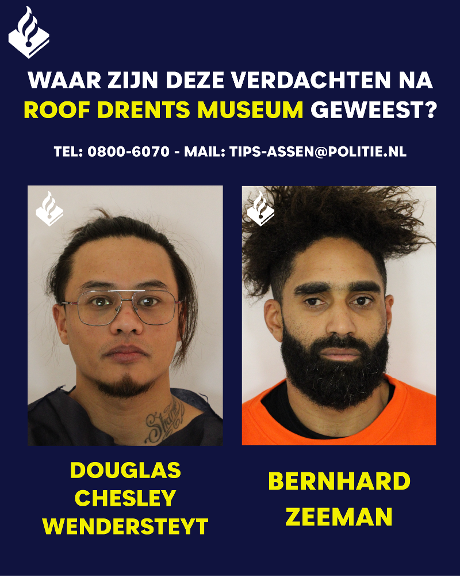 Politie deelt identiteit en foto’s van twee aangehouden verdachten kunstroof in Assen