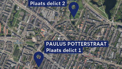 Foto van een plattegrond van Rotterdam waarop de Plaatsen Delict te zien zijn.